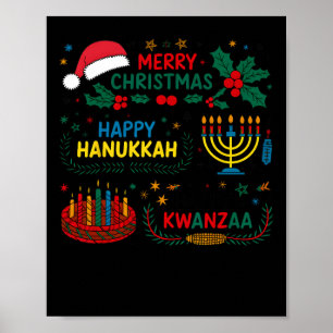 Merry Christmas Happy Hanukkah And Happy Kwanzaa Poster