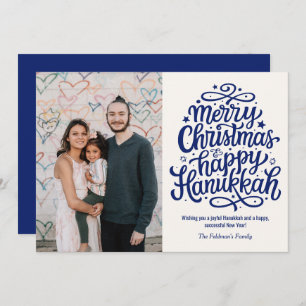 Merry Christmas Happy Hanukkah Family Photo  Holiday Card
