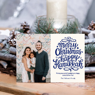 Merry Christmas Happy Hanukkah Family Photo Holiday Card