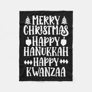 Merry Christmas Happy Hanukkah Happy Kwanzaa 13 Fleece Blanket