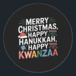 Merry Christmas Happy Hanukkah Happy Kwanzaa 14  Classic Round Sticker<br><div class="desc">Merry Christmas Happy Hanukkah Happy Kwanzaa 14</div>