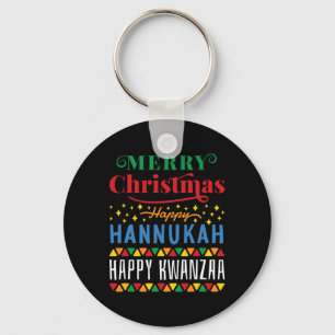 Merry Christmas Happy Hanukkah Happy Kwanzaa 14 Key Ring