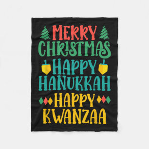 Merry Christmas Happy Hanukkah Happy Kwanzaa 16 Fleece Blanket