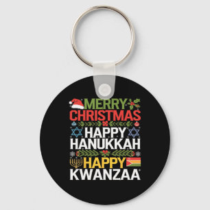 Merry Christmas Happy Hanukkah Happy Kwanzaa 18 Key Ring