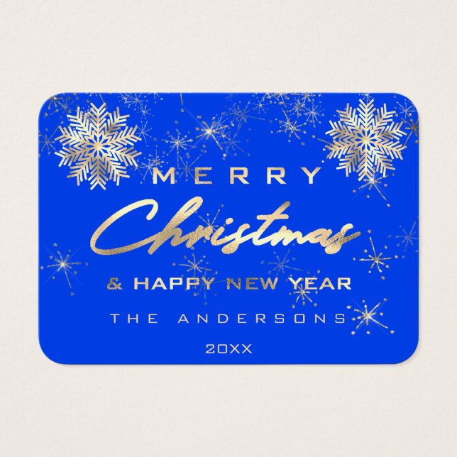 Merry Christmas Happy Holiday Name Royal Blue Gold (Front)