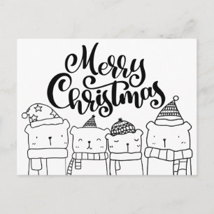Merry Christmas Happy Holiday Winter Bears Postcard