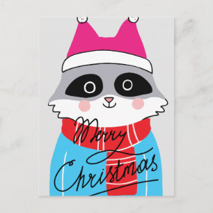 Merry Christmas Happy Holiday Winter Racoon Postcard