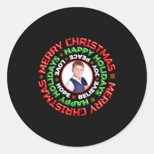 Merry Christmas Happy Holidays Photo  Classic Round Sticker