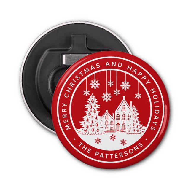Merry Christmas Happy Holidays Winter Personalised Bottle Opener (Front)