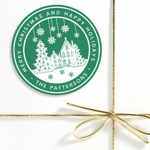 Merry Christmas Happy Holidays Winter Personalised Classic Round Sticker