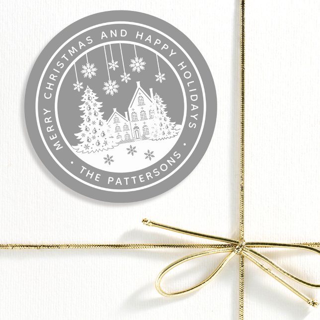 Merry Christmas Happy Holidays Winter Personalised Classic Round Sticker (Creator Uploaded)