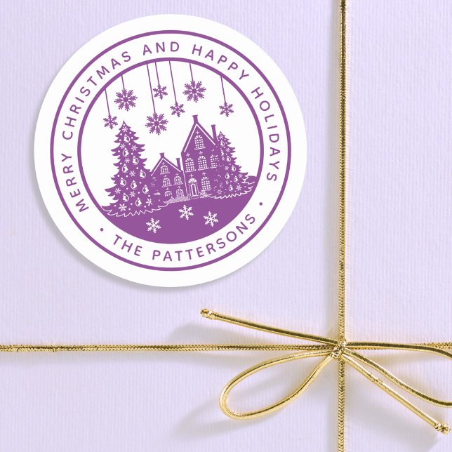 Merry Christmas Happy Holidays Winter Personalised Classic Round Sticker (Creator Uploaded)