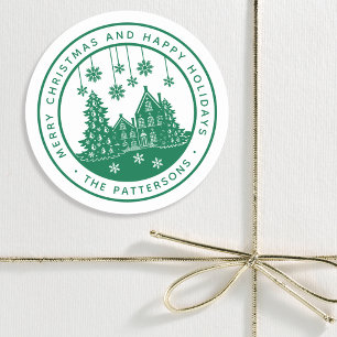 Merry Christmas Happy Holidays Winter Personalised Classic Round Sticker