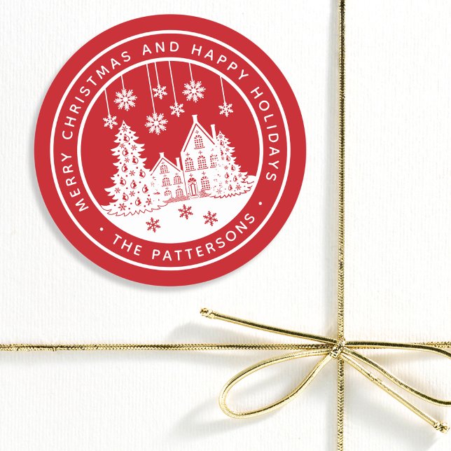 Merry Christmas Happy Holidays Winter Personalised Classic Round Sticker (Creator Uploaded)