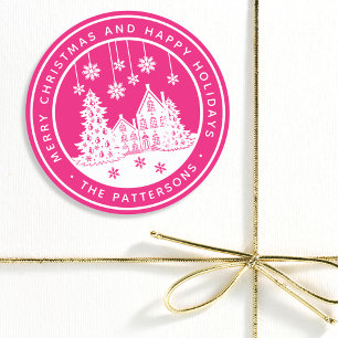 Merry Christmas Happy Holidays Winter Personalised Classic Round Sticker