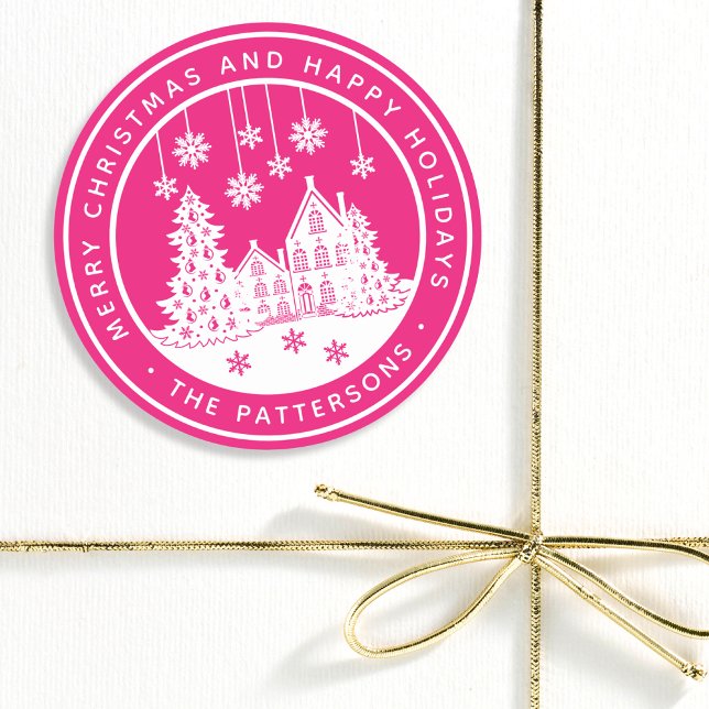 Merry Christmas Happy Holidays Winter Personalised Classic Round Sticker (Creator Uploaded)