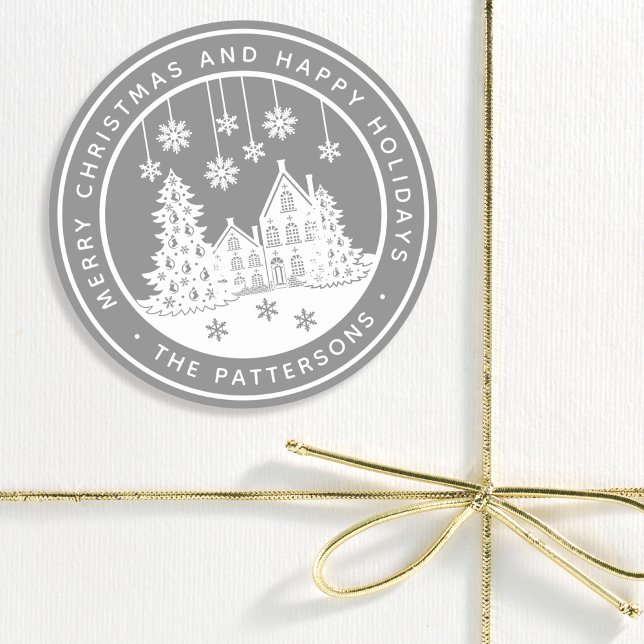 Merry Christmas Happy Holidays Winter Personalised Classic Round Sticker (Creator Uploaded)