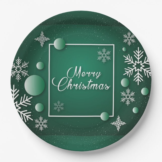 Merry Christmas Happy Holidays Xmas Snowflakes Paper Plate (Front)