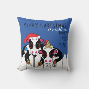 Merry Christmas Happy Moo Year Cow Moosicians Cushion