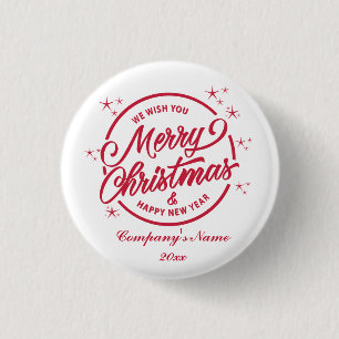 Merry Christmas & Happy New Yea, Red Typography 3 Cm Round Badge