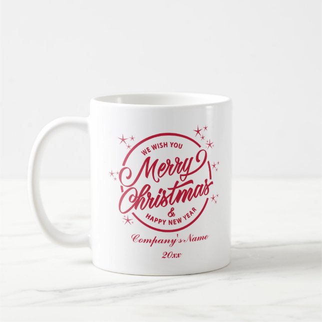 Merry Christmas & Happy New Yea, Red Typography Coffee Mug (Left)