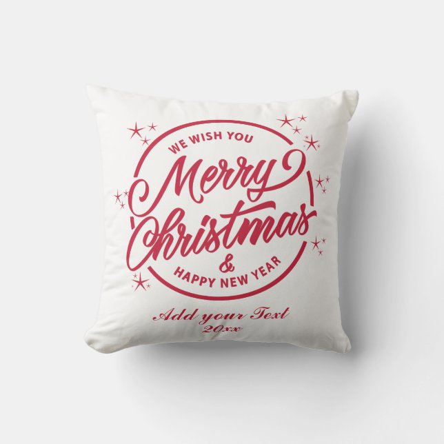 Merry Christmas & Happy New Yea, Red Typography Cushion (Front)