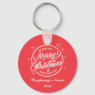 Merry Christmas & Happy New Yea, White Typography Key Ring