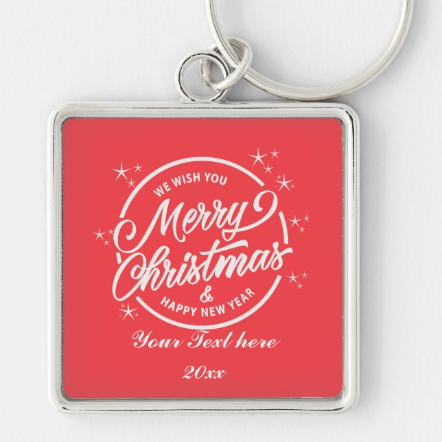 Merry Christmas & Happy New Yea, White Typography Key Ring (Front)