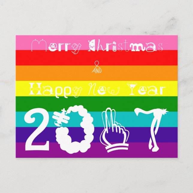 Merry Christmas Happy New Year 2017 Rainbow Flag Holiday Postcard (Front)