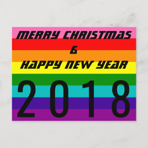 Merry Christmas Happy New Year 2018 Rainbow Flag Holiday Postcard