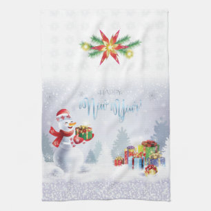 Merry Christmas & Happy New Year 2024 XMAS Snowman Tea Towel