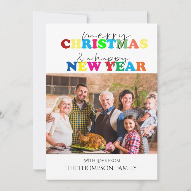 Merry Christmas Happy New Year 2025 Colourful Phot Holiday Card (Front)