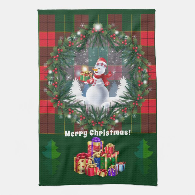 Merry Christmas & Happy New Year 20XX Snowman Tea Towel (Vertical)