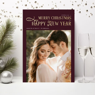 Merry Christmas Happy New Year 2 Photos Burgundy