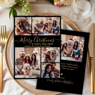 Merry Christmas Happy New Year 5 Photo Collage Holiday Card