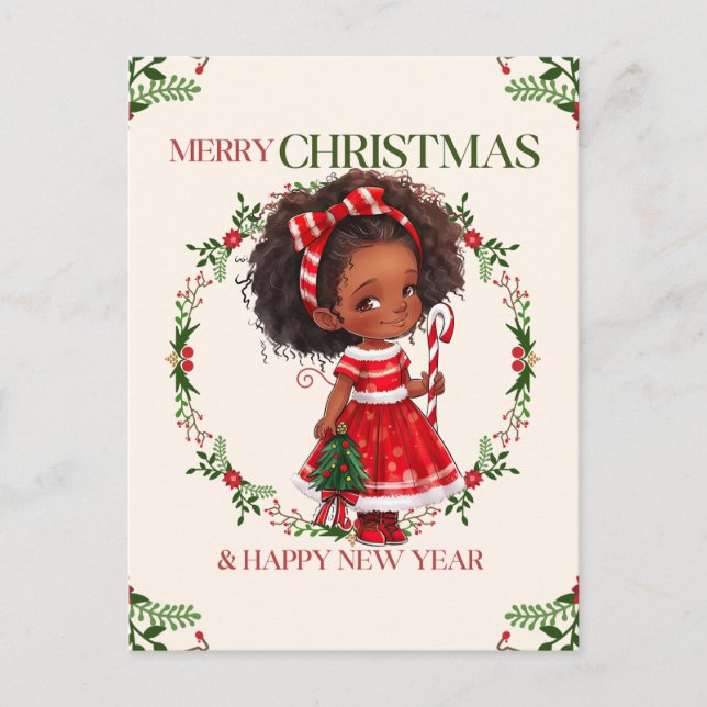Merry Christmas & Happy New Year Black Girl Magic Holiday Postcard (Front)