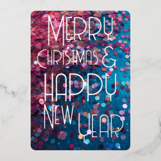 Merry Christmas Happy New Year Blue Pink Glitter