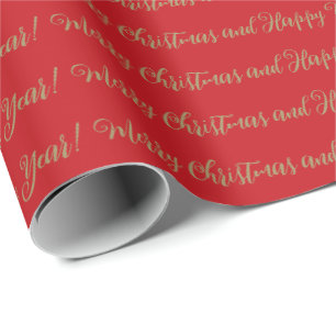 Merry Christmas Happy New Year calligraphy red Wrapping Paper