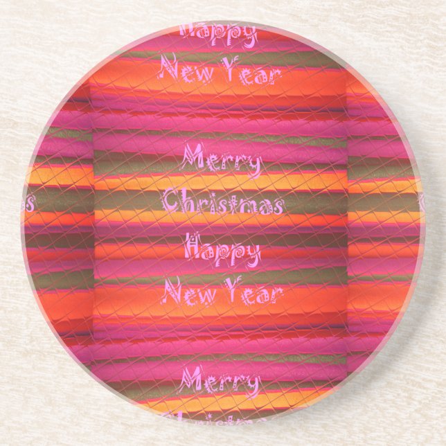 Merry Christmas Happy New Year Canvas Colour Desig Coaster (Front)