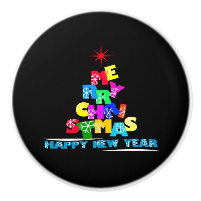Merry Christmas Happy New Year Ceramic Knob (Front)