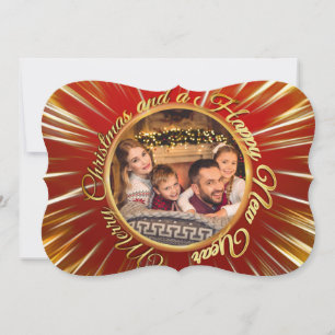 Merry Christmas Happy New Year Circle Photo Fancy Holiday Card