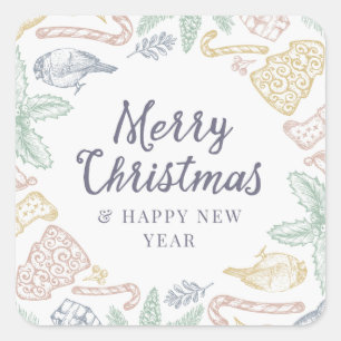 Merry Christmas & Happy New Year colorful Square Sticker