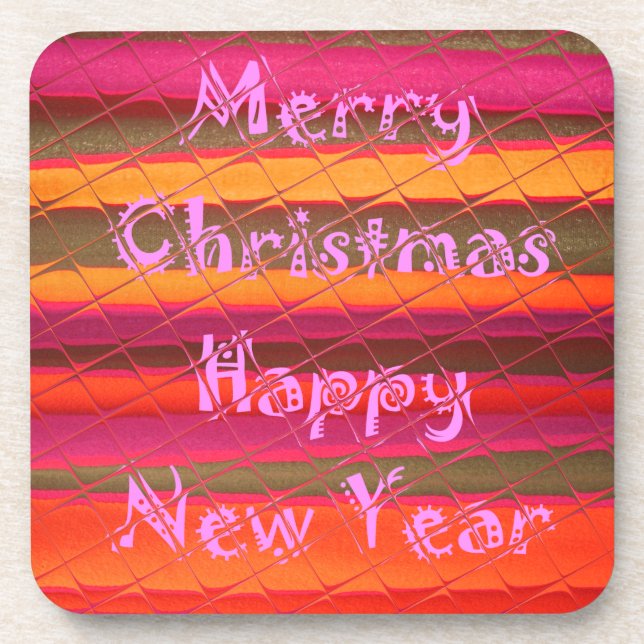 Merry Christmas Happy New Year Colour Design Coaster (Front)