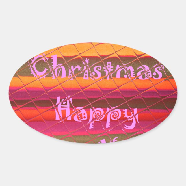 Merry Christmas Happy New Year Colour Design Oval Sticker (Front)