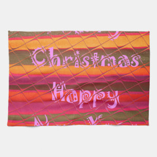 Merry Christmas Happy New Year Colour Design Tea Towel