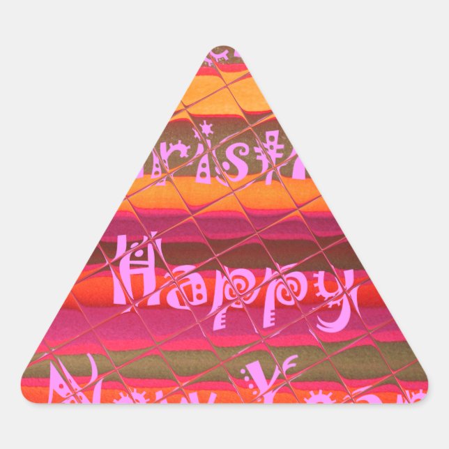 Merry Christmas Happy New Year Colour Design Triangle Sticker (Front)