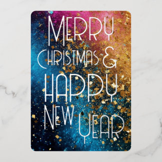 Merry Christmas Happy New Year Confetti Blue Pink