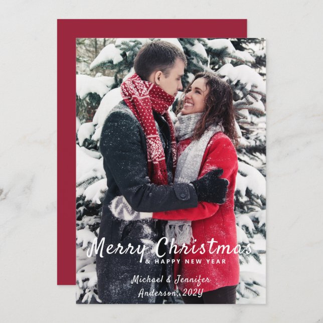 Merry Christmas Happy New Year Couple/Family Photo Holiday Card (Front/Back)