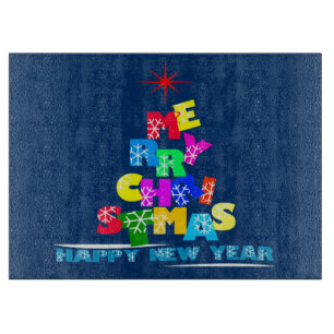 Merry Christmas Happy New Year Cutting Board