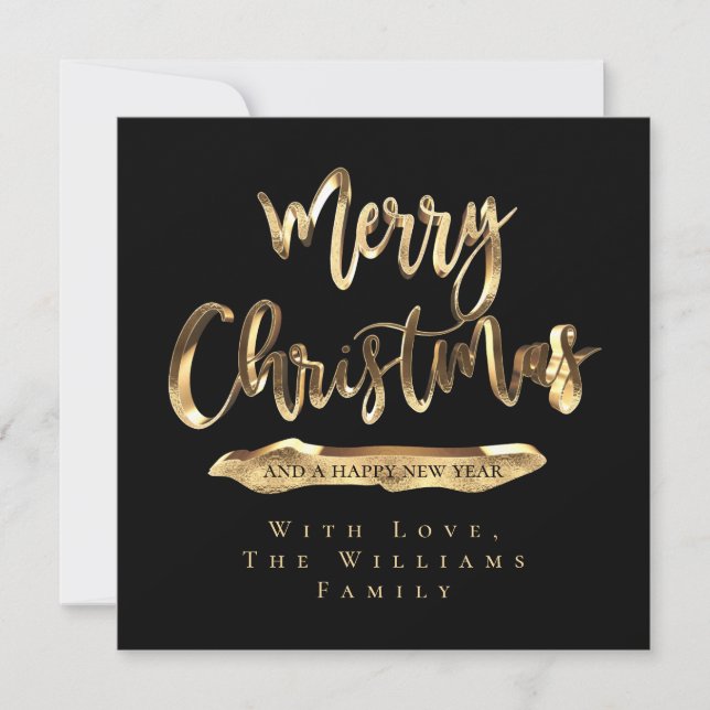 Merry Christmas Happy New Year Elegant Black Gold Holiday Card (Front)